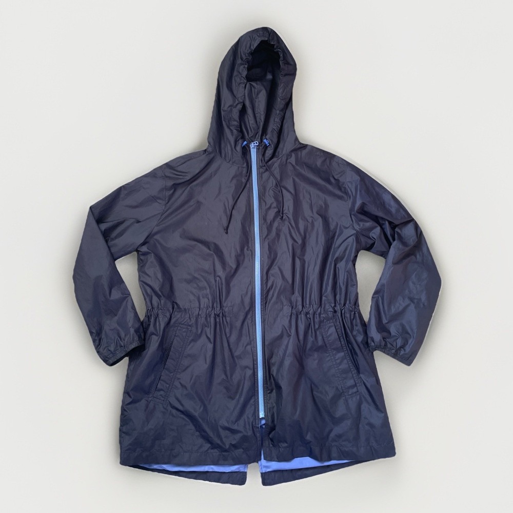 Gap Rain Jacket Windbreaker Womens Medium Hooded Festival Parka Pockets Blue